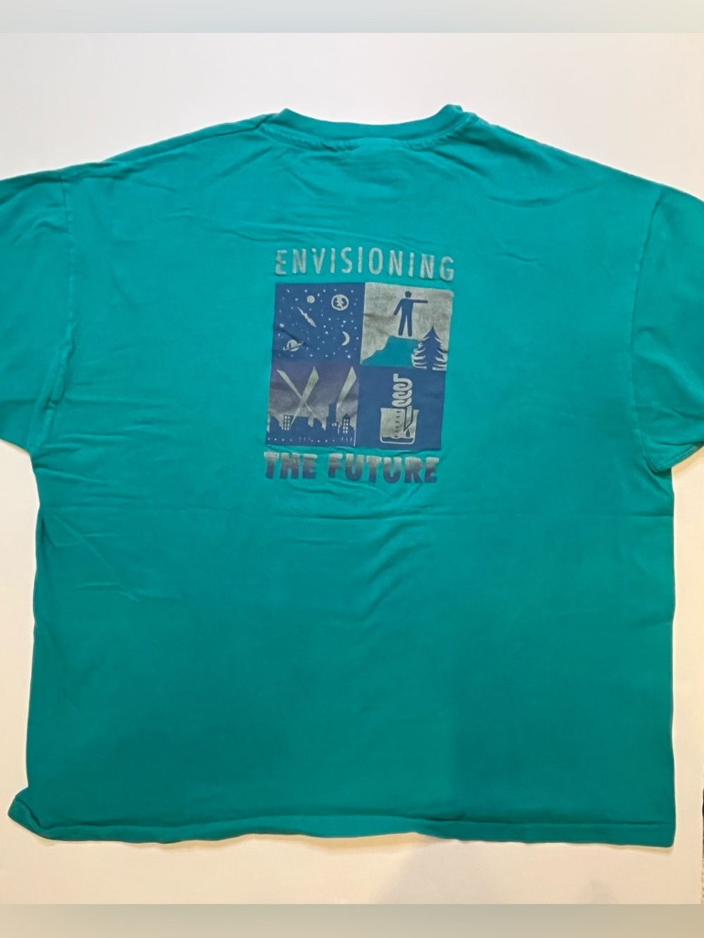 Vintage 90s Hanes Beefy-T Teal Graphic Tee Single Stitch XXL Made in USA